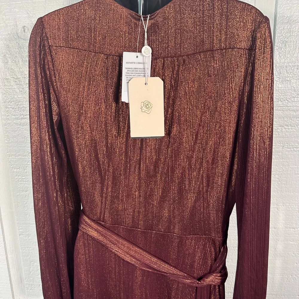 WAYF Women’s Meryl Long-Sleeve V Neck Metallic Wrap Long Sleeve Dress SZ XS NWT - Picture 13 of 14